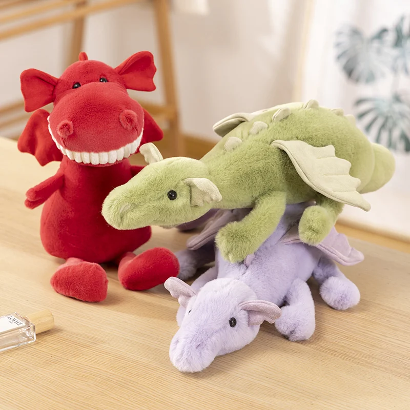 New Flying Dinosaur Cartoon Snow Dragon Plush Toy Doll Stuffed Animal Soft Big Teeth Red Dino Plushie Pillow for Kids Gift Decor-animated-img