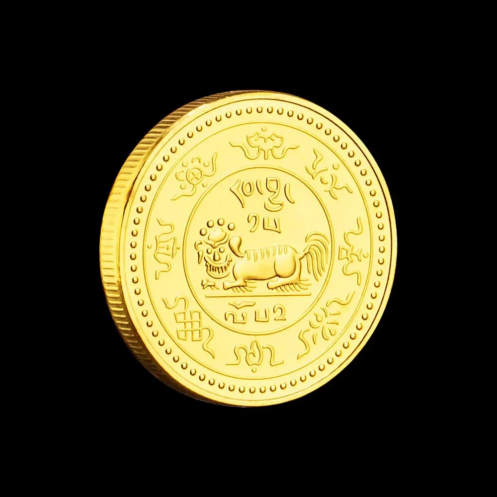 Tibetan Collectible Coin Golden Plated Non-currency Commemorative Coins Souvenir Gift Home Decoration-animated-img