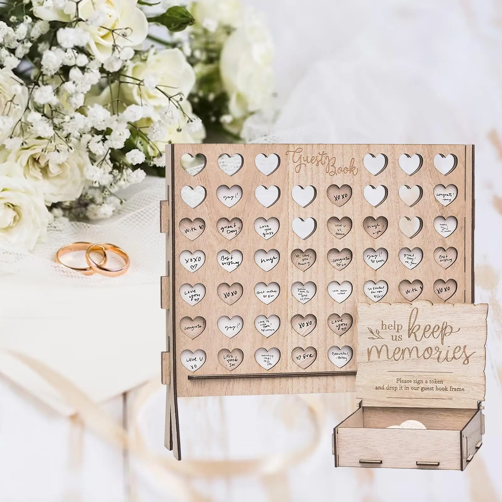 Rustic Wedding Reception Guest Book Decorative with Wooden Hearts Drop Box for Events Centerpiece Wedding Gift Reception Holiday-animated-img