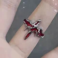 Goth Punk Retro Red Crystal Love Heart Cross Geometry Irregular Open Ring Set Y2K Halloween Accessories for Women Kpop Jewelry preview-3