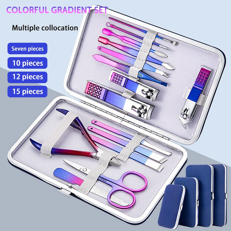 New Nail Clipper Set Colorful Beauty Set Stainless Steel Nail Clipper Nail Pliers Manicure Nail Tools 7-15 Sets Optional-animated-img