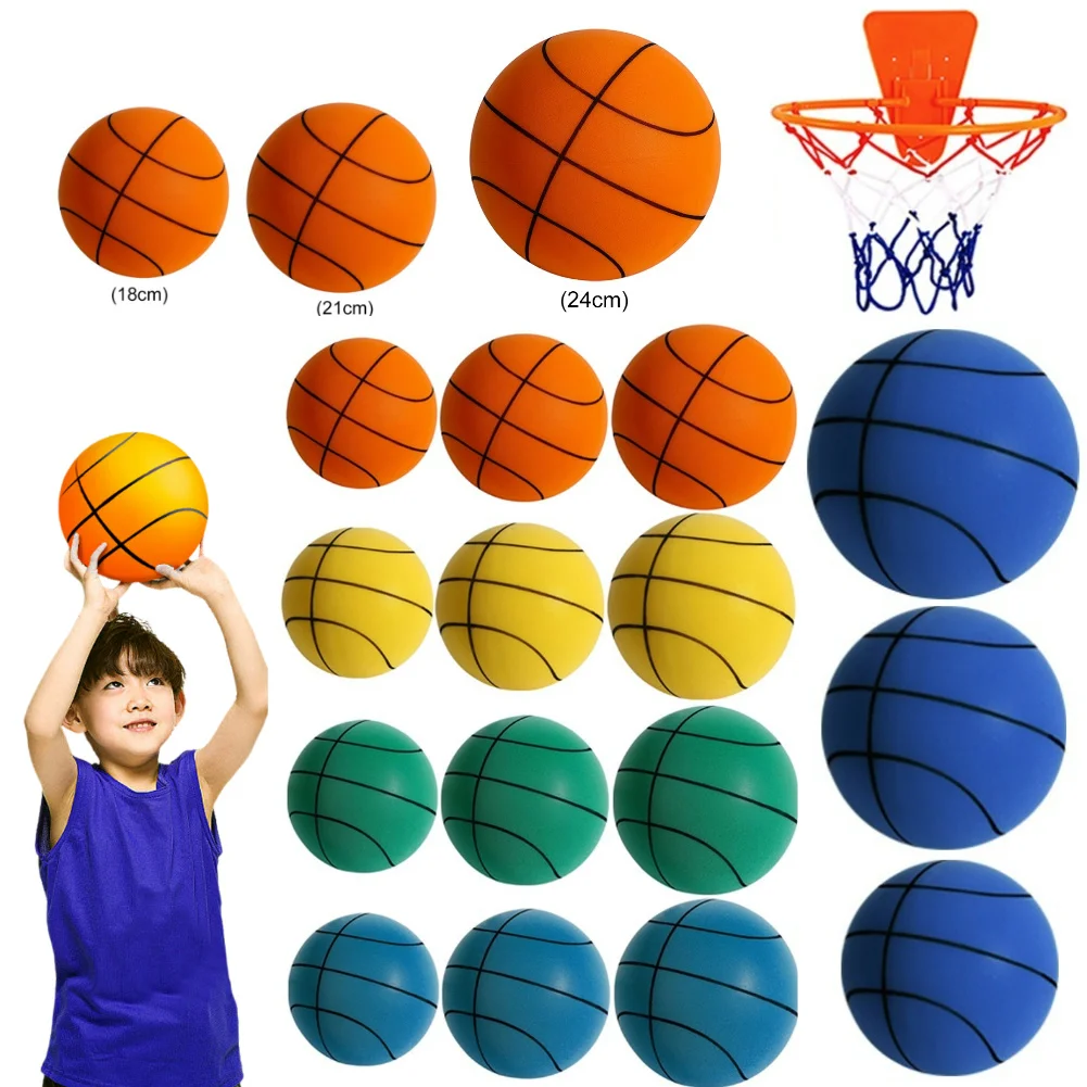 18/21/24cm Bouncing Mute Ball Indoor Silent Basketball with Hoop High-Resilience Lightweight Mini Basketball Kids Gifts-animated-img