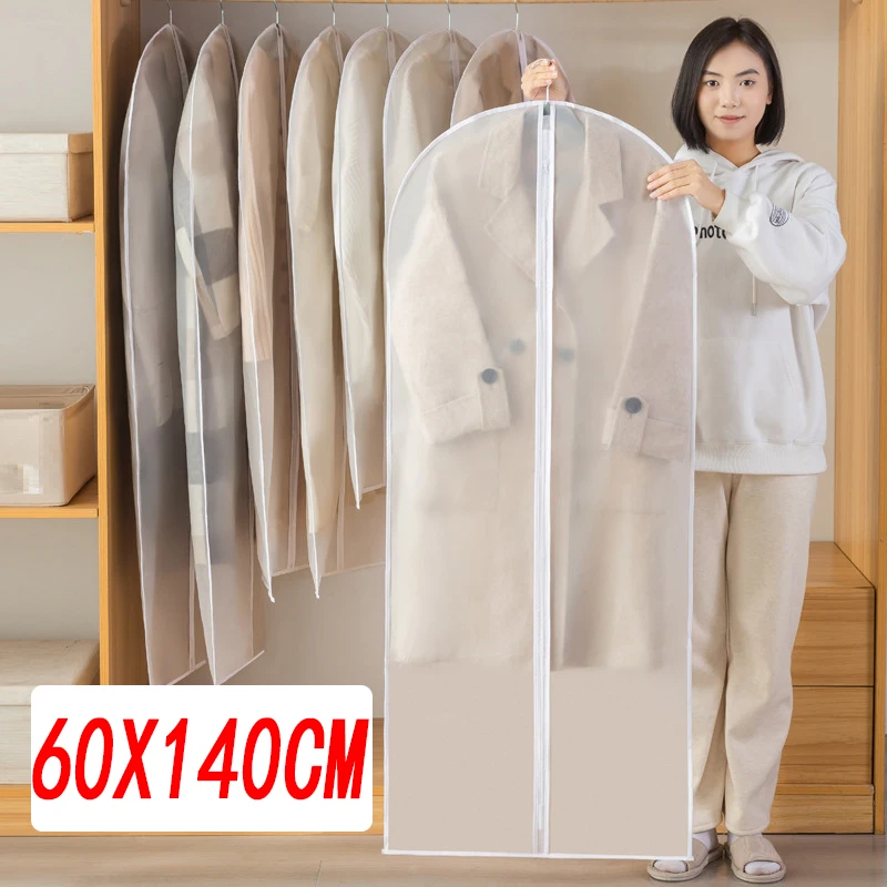 Clothes Hanging Dust Cover Wedding Dress Cover Suit Coat Storage Bag Transparent Fully Enclosed Clothes Cover With Zipper-animated-img