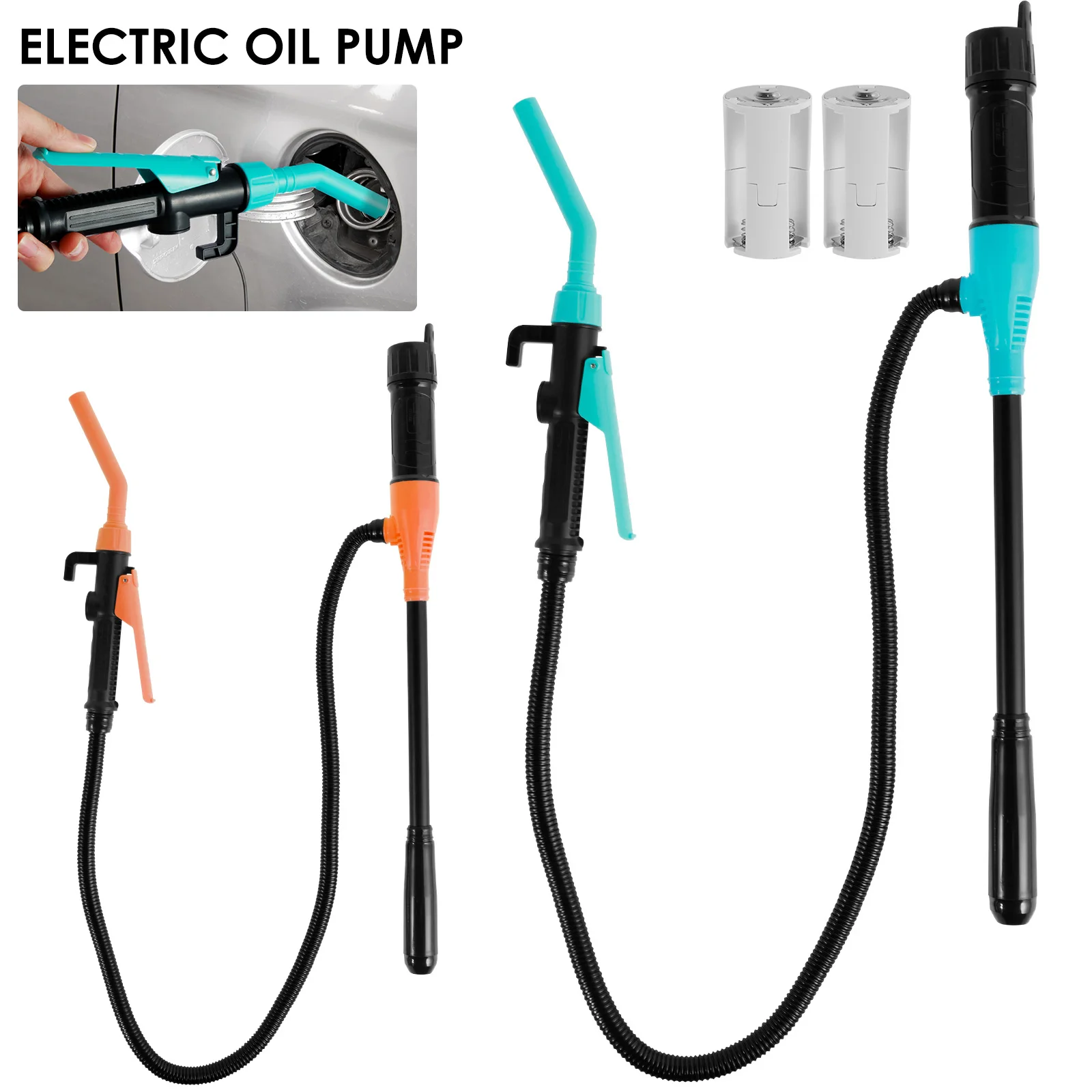 Liquid Transfer Pump 2.4 GPM Liquid Transfer Pump with Flow Control Nozzle Portable Car Vehicle Fuel Gas Transfer Suction Pumps-animated-img