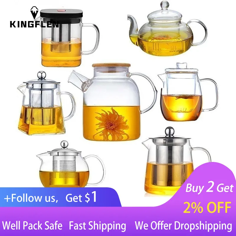 1000ml Heat Resistant Glass Tea Pot,Glass Teapot with Infuser Tea Leaf  Herbal Coffee pot tea set Practical Bottle Flower TeaCup