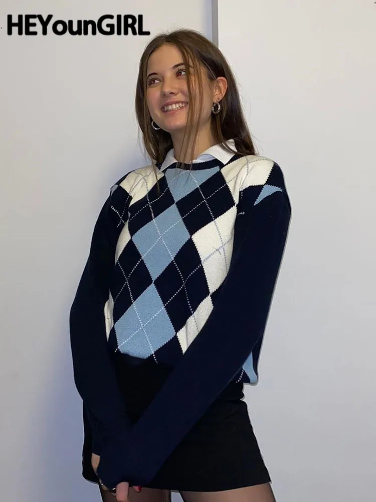 HEYounGIRL Autumn Argyle Plaid Knit 
