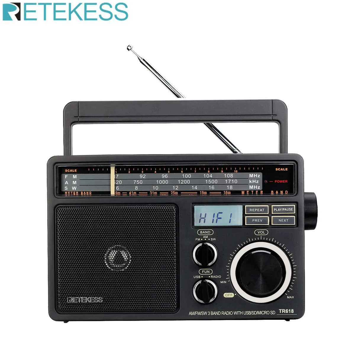 Retekess TR618 Portable Radios AM FM SW Shortwave Radio Rechargeable All Waves Radio Multiband Mp3 Player 2w Speaker For Elder-animated-img