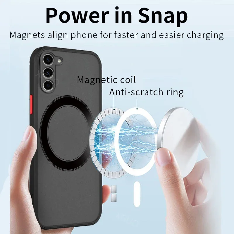 Matte Magnetic For Samsung Galaxy S24 S23 S22 S21 S20 Ultra Plus FE A54 A53 A13 Note 20 10 5G Case Frosted Wireless Charge Cover-animated-img