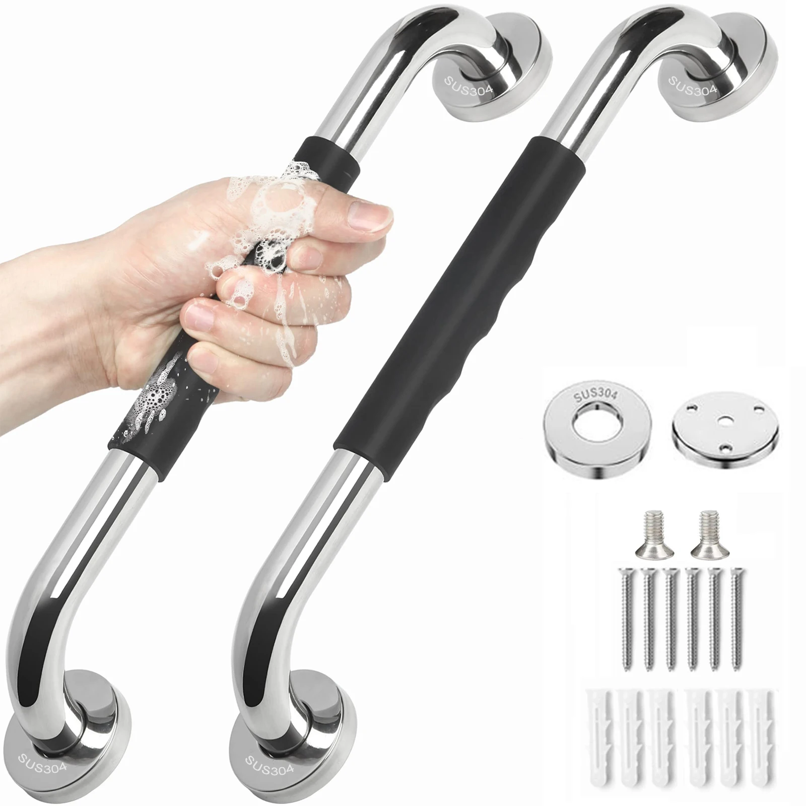 2 Set Grab Bars for Bathtubs and Showers, 20 Inch Anti Slip Toilet Handicap, Handicap Grab Bars, Safety Bathroom Assist Handle-animated-img