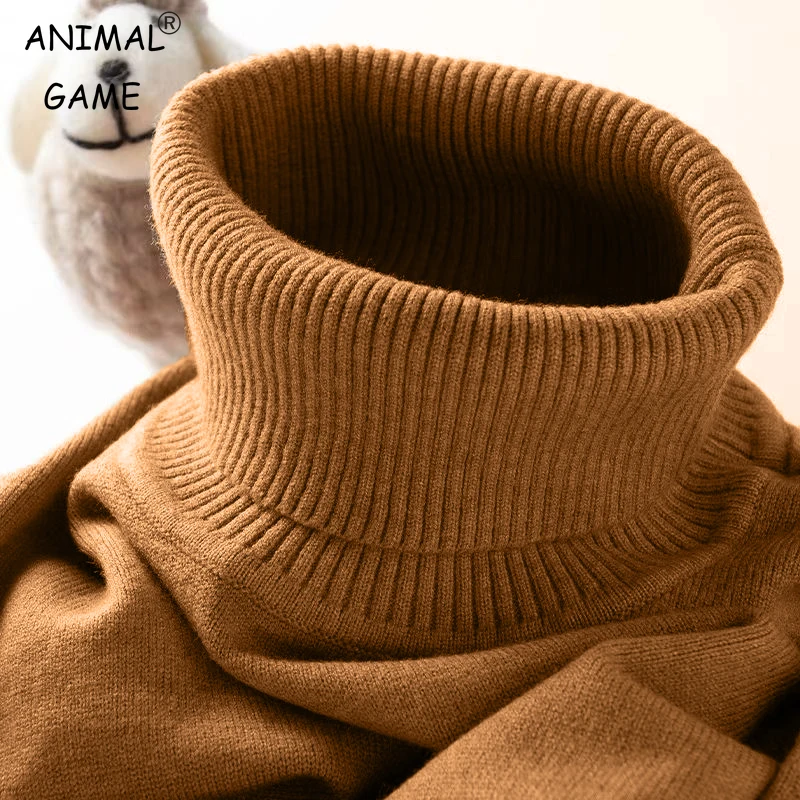 Mens Turtleneck Sweater Slim Fit Knitted Casual Pullover Lightweight Ribbed Long Sleeve Sweaters Autumn Solid Color Streetwear-animated-img