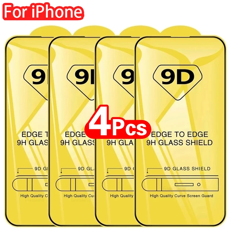 2-4Pcs 9D Screen Protector For iPhone 16 15 14 13 12 11 Pro Max Protective Glass For iPhone XR XS Max Full Cover Tempered Glass-animated-img