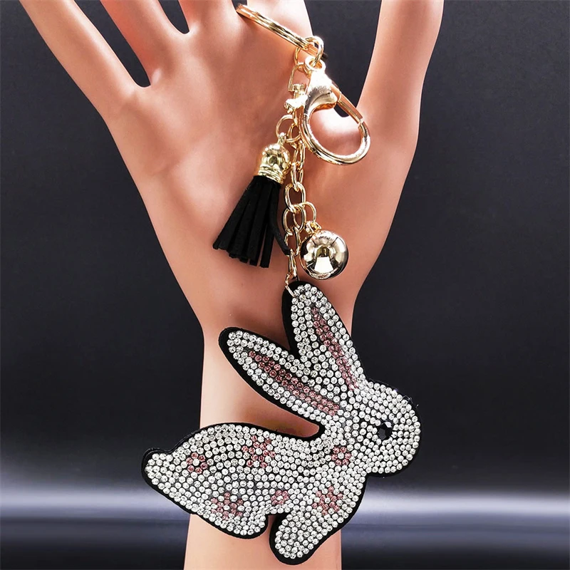 Cute Chihuahua Dog Crystal Keychain Bag Accessories for Women Gold