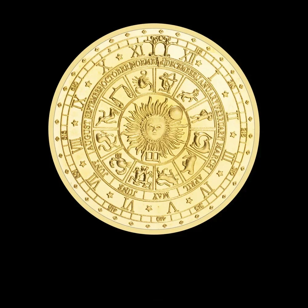 Golted Plated Tarot Wish Lucky Coins The Twelve Constellations on The Ecliptic Plane Horoscope Commemorative Collectible Coin-animated-img