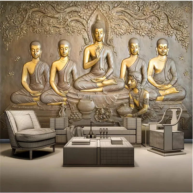 Custom 3D Stereoscopic Relief Buddha Statue Photo Background Decor