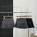 Gray Pleated Skirt High Waist Slim A- Line Short Skirt For Women 2024 New Design Belted Elegant Half Length Gown preview-1