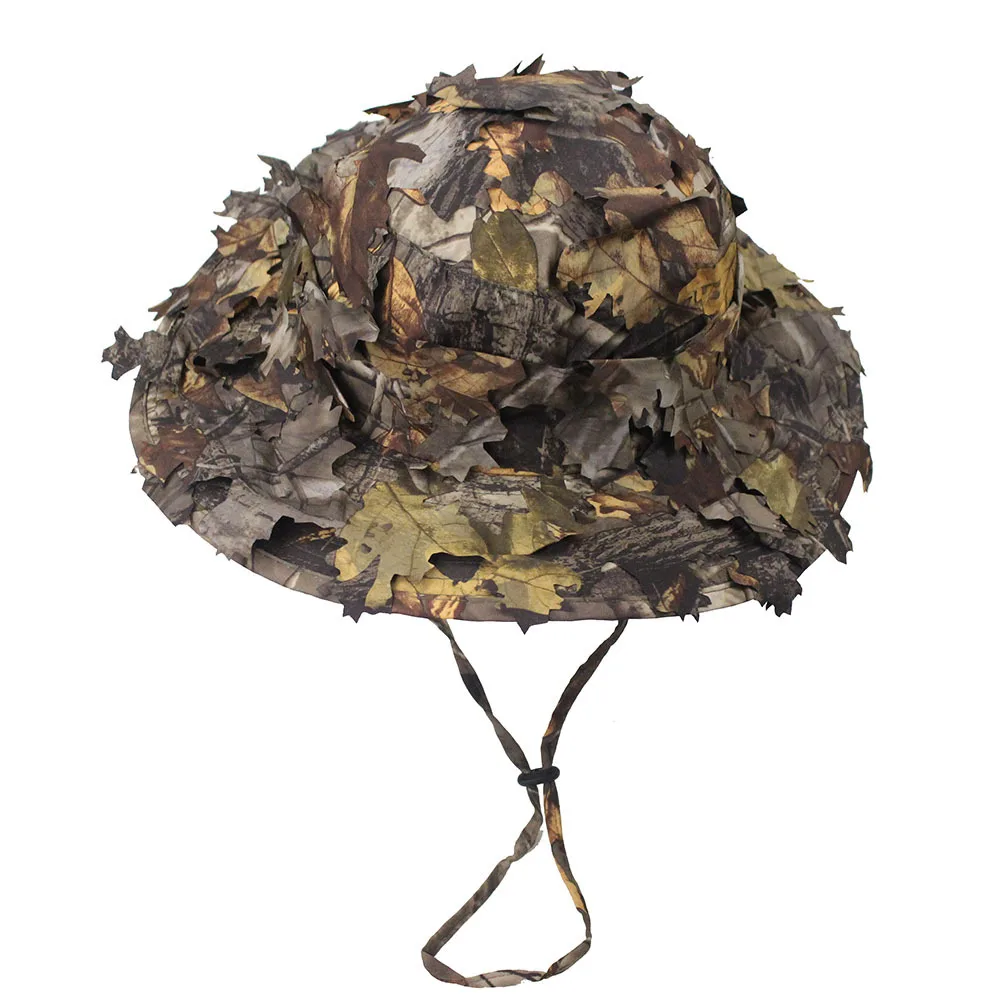 Men's Camouflage Boonie Hats 3D Leaves Camo Tactical Cap Ghillie Caps Hunter Sniper Hats Fishing Sunshade Hunting Accessories-animated-img