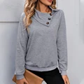 Women's Heathered Loose Fit Sweatshirt, Overlap Button Collar Sweater, Mock Neck Raglan Sleeve Buttoned Hoodie Grey Casual Tops preview-3