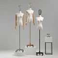 Wood Arm Fabric Cover Female Iron Head Half Body Mannequins with Metal Base for Wedding Clothing Display Window Mannequins Shelf