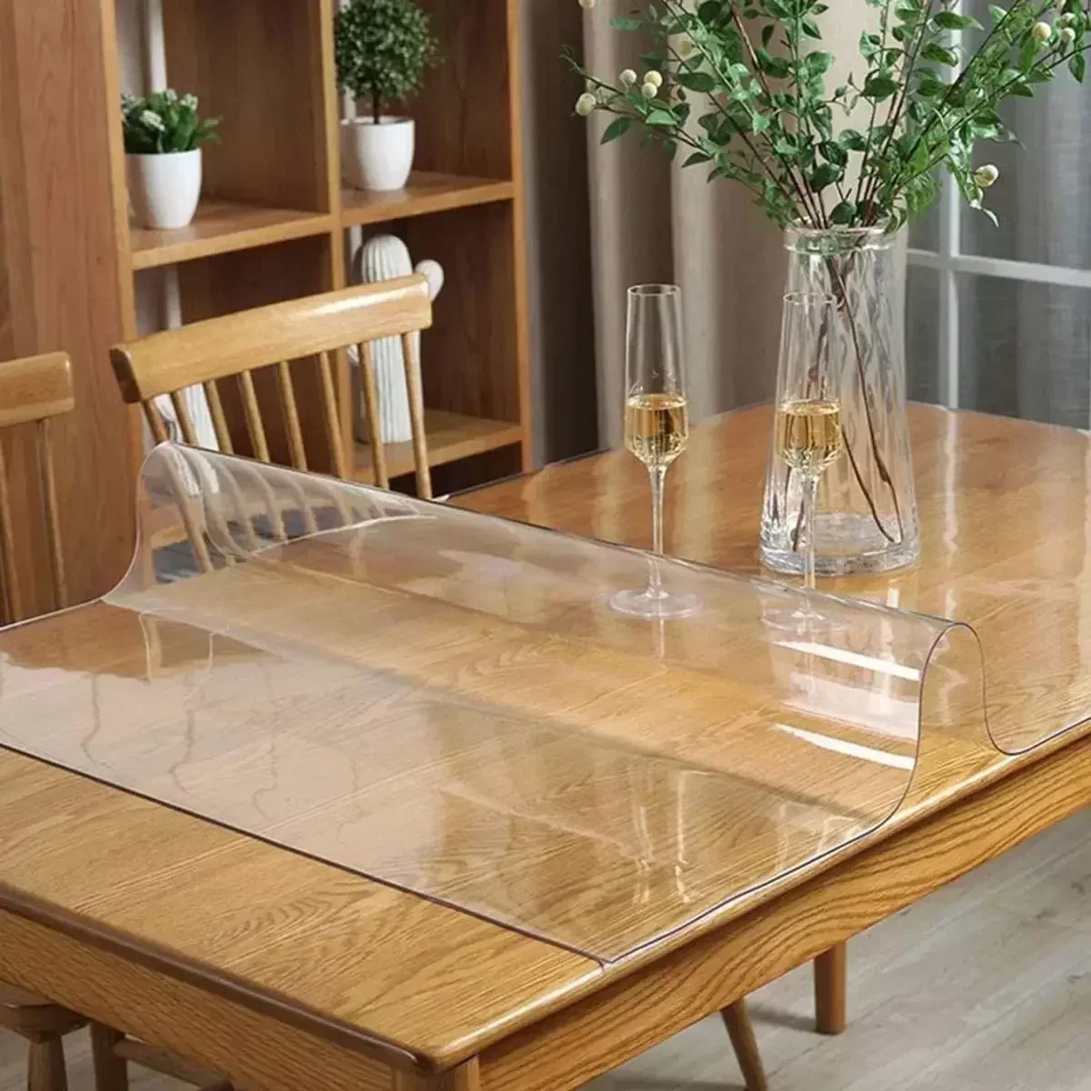 Soft Glass Tablecloth Transparent PVC Table Cloth Waterproof Oil Proof Kitchen Dining Rectangular Table Cover Matte Clear-animated-img