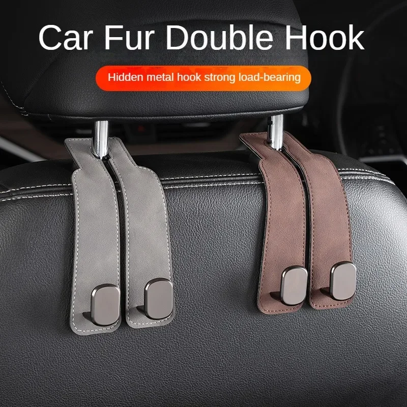 Suede Vehicle Hook Hanger Car Tools Hooks For Car Interior Accessories Bag Hook Holder Double Car Rear Seat Hook-animated-img