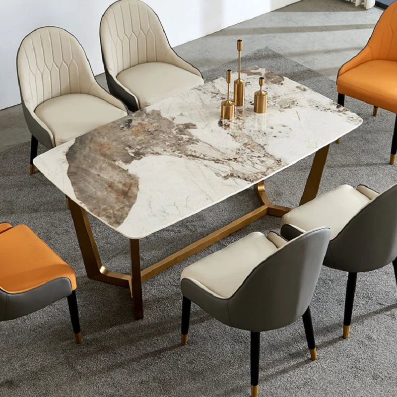 Rock Plate Dining Table and Chair Combination Modern Simple Dining Table Nordic Light Luxury Household Small Unit Table-animated-img