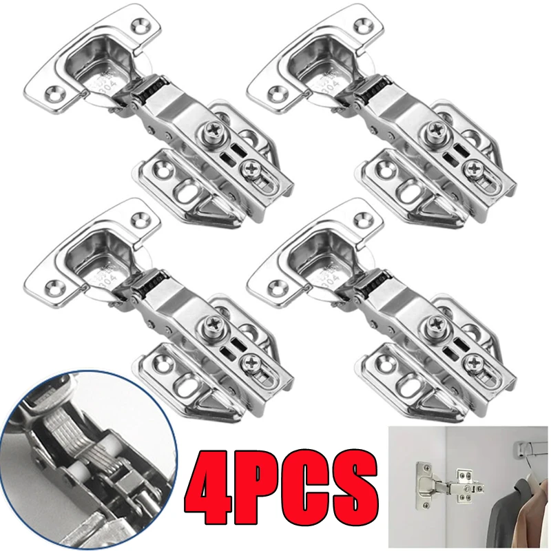 New 4/2/1Pc Stainless Steel Cabinet Door Hinges Hydraulic Damper Buffer Soft Close Quiet Wardrobe Door Concealed Hinges Hardware-animated-img