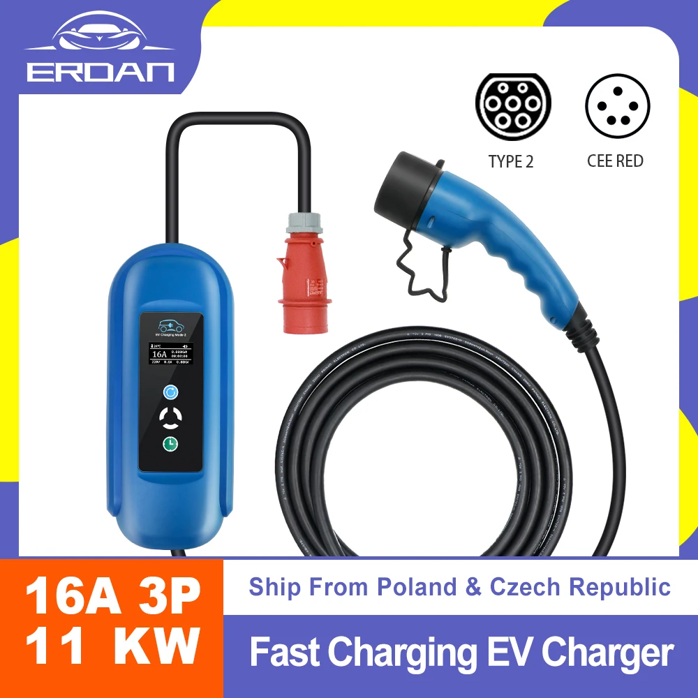 Купить Алиэкспресс | 11kw Portable EV Charger Type 2 16A 3 Phase CEE ...