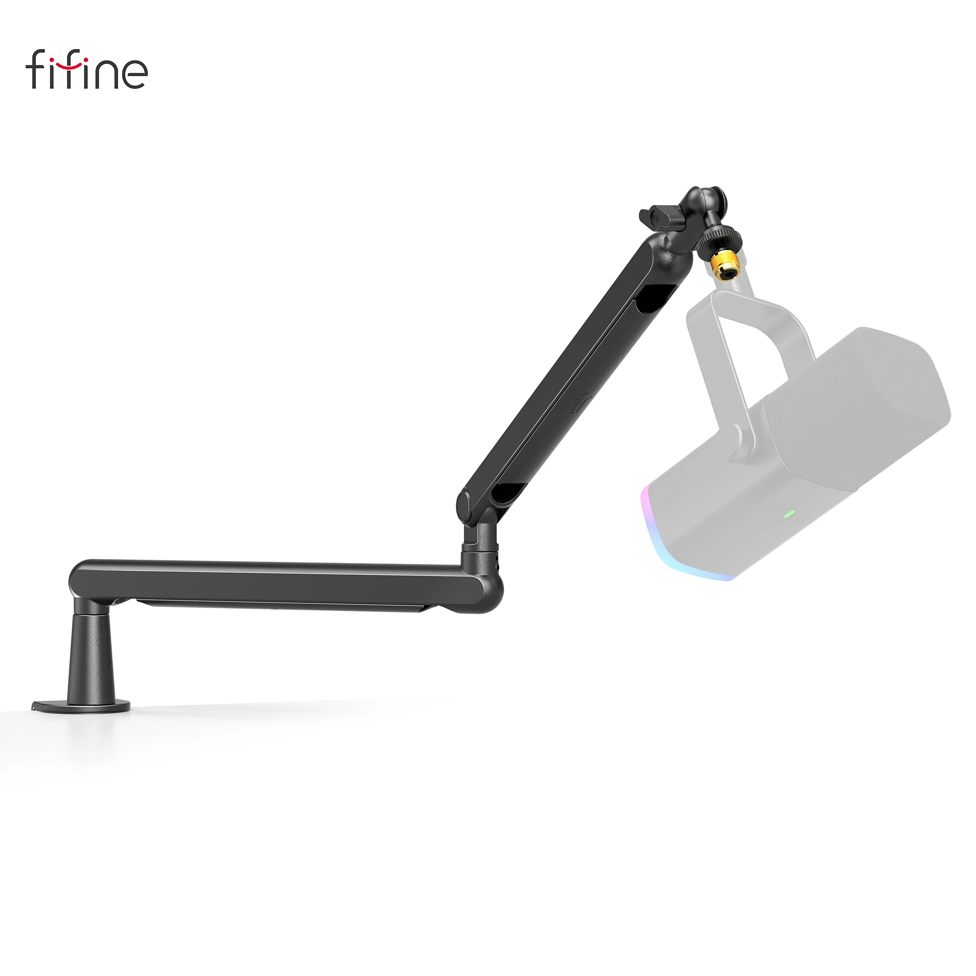 FIFINE Adjustable Low-profile Arm Microphone Stand with Cable Managment/Desk Mount, Suspension Boom for K688 Ampligame AM8-BM88-animated-img