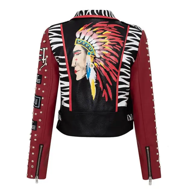 men rivet beading pu leather jacket hit 