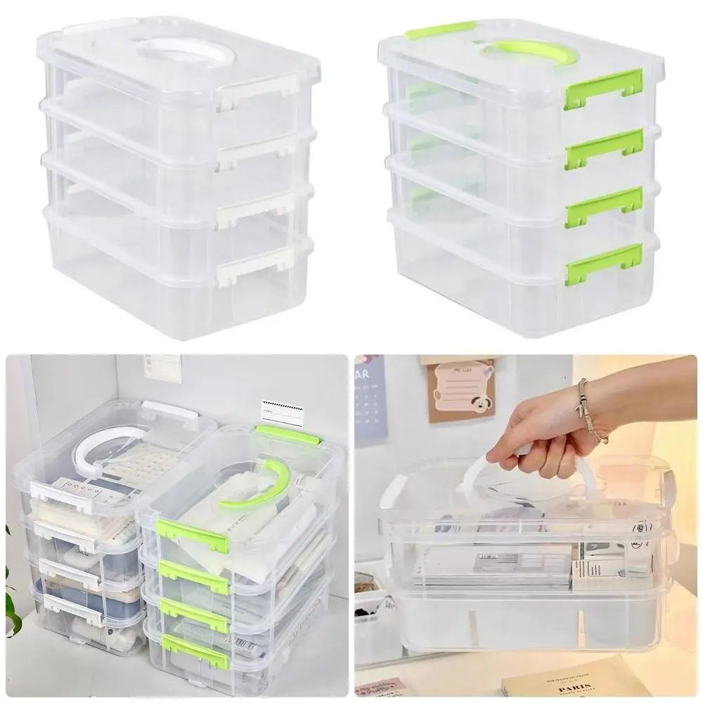 Transparent Box 4-tiers Plastic Storage Box School Office Container Drawer Organizer Table Jewelry Box Makeup Organizer Box Bins-animated-img