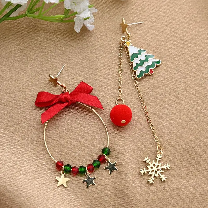 Fashion Christmas Tree Snowflake Earring For Women Santa Claus Bowknot Red Ball Asymmetric Tassel Earring New Year Festival Gift-animated-img