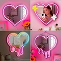 Mirror Love Shaped Neon Sign Bedroom Wall Decor Pink Room Decoration Makeup Vanity Wedding Party Romantic Birthday Gift USB Lamp preview-1