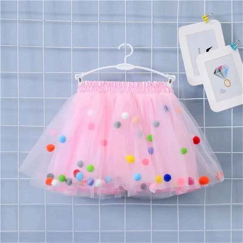 2024 New Arrival Infant Mulity Colorful Tulle Tutu Skirt Pom Pom Princess Mini Dress Children Clothing Pettiskirt Girl Clothes-animated-img