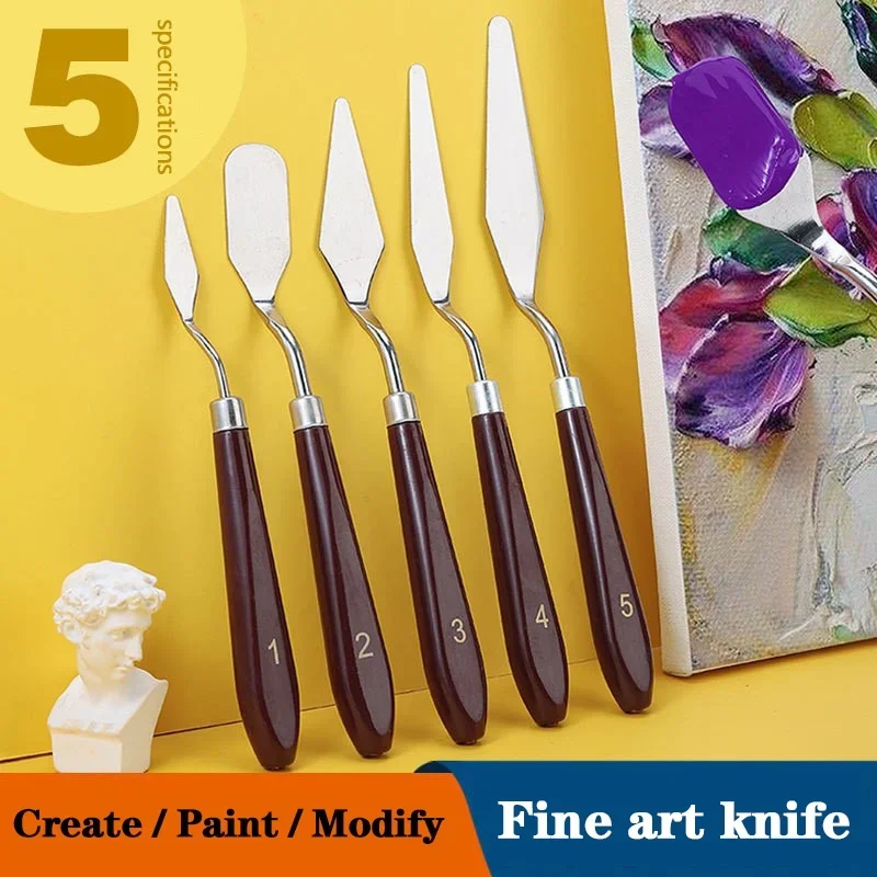 5/7 Pcs Set Art Oil Painting Scraper Palette Knifes Stainless Steel Artist Students Watercolor Pigment  Wooden School Stationery-animated-img