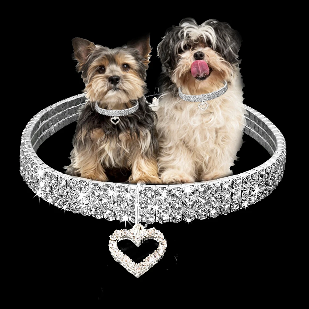 Luxury Dog Collars  Glitter Heart Adjustable Crystal Rhinestone Diamond Luxury Collars for Dog Puppy Necklace Pet Collar-animated-img