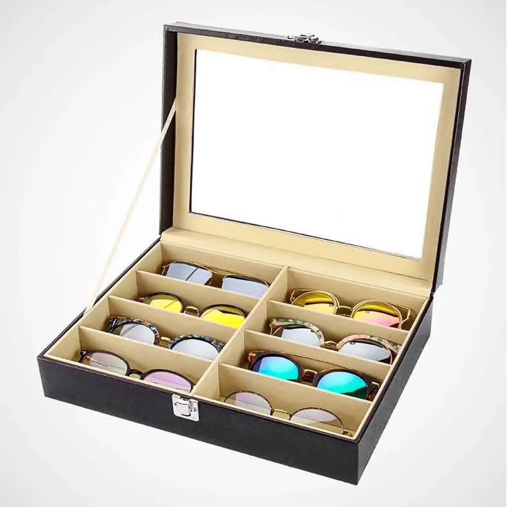 New Sunglass Organizer Faux Leather Eyeglasses Collector Eyewear Display Case Storage Box-animated-img
