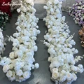 Luxury Artificial White Rose Hydrangea Leaf Wedding Arch Floral Row Arrangement Table Centerpiece Flower Ball Long Flower Runner