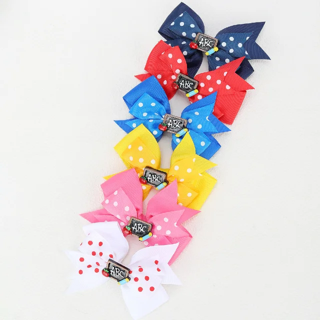 6pcs/pack Girl School Hair Bow Clips Kids Back To School Hair Clip Hair Pin School Hair Accessories Headwear Hairbows for Girls-animated-img