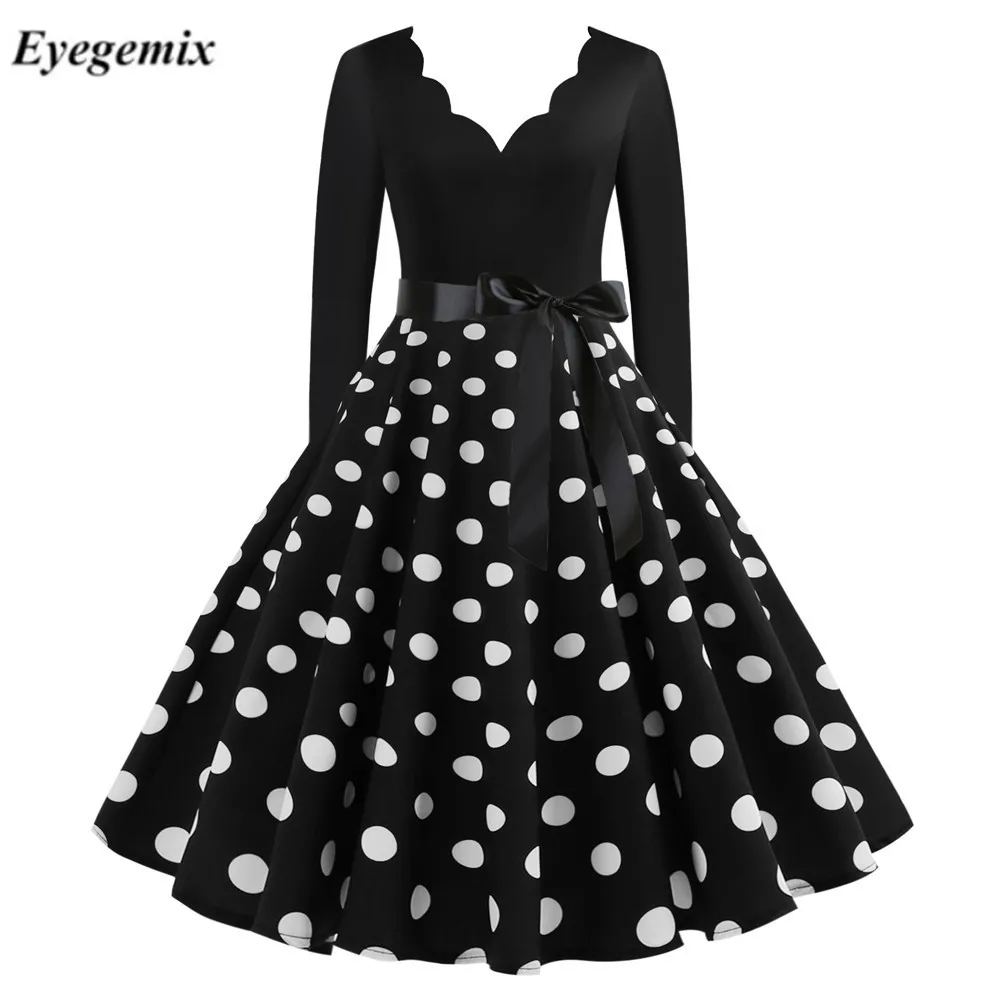 Long Sleeve Vintage Polka Dot Dress Pin 