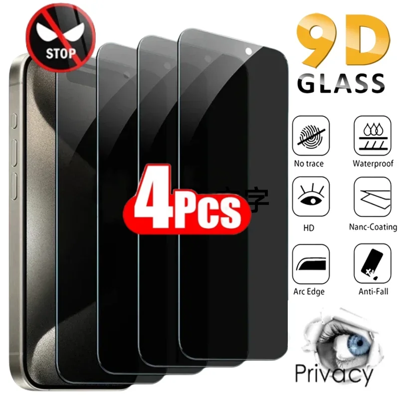 TACHUN 1-4Pcs Privacy Screen Protector for IPhone 16 15 14 13 12 Pro Max Full Cover Anti-spy Tempered Glass For iPhone 16 Glass-animated-img