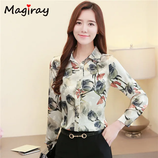 Magiray Long Sleeve Floral Print Silk 