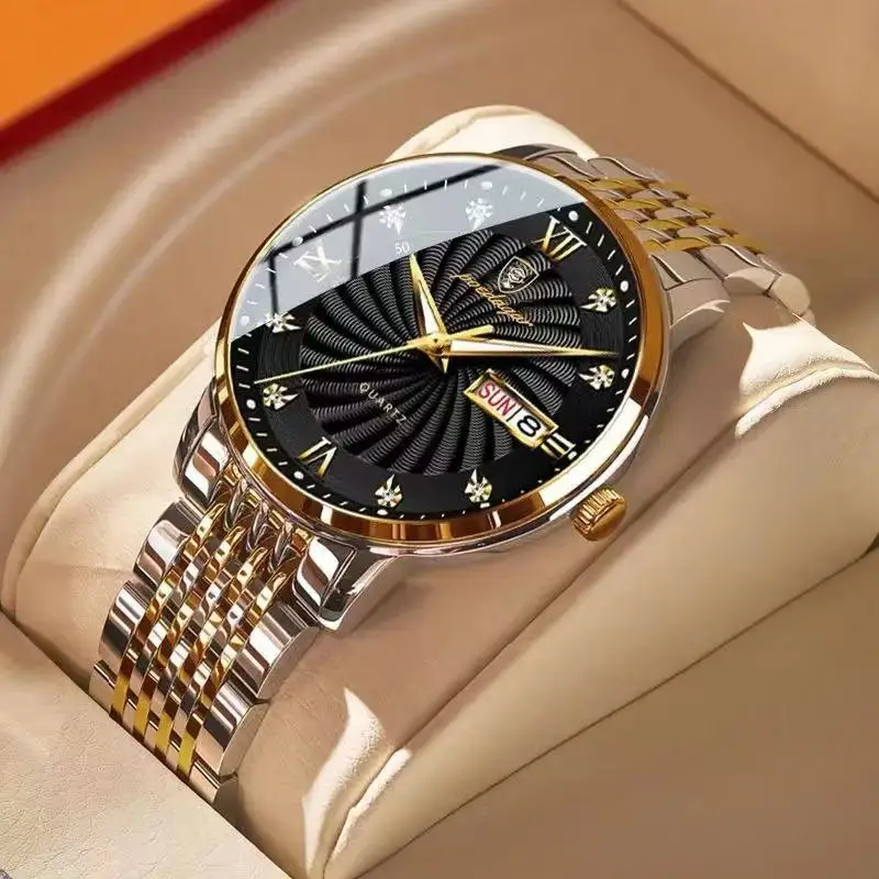 2024 New Top Brand Luxury Mens Watches Luminous Waterproof Stainless Steel Watch Quartz Men Date Calendar Business Wristwatch-animated-img