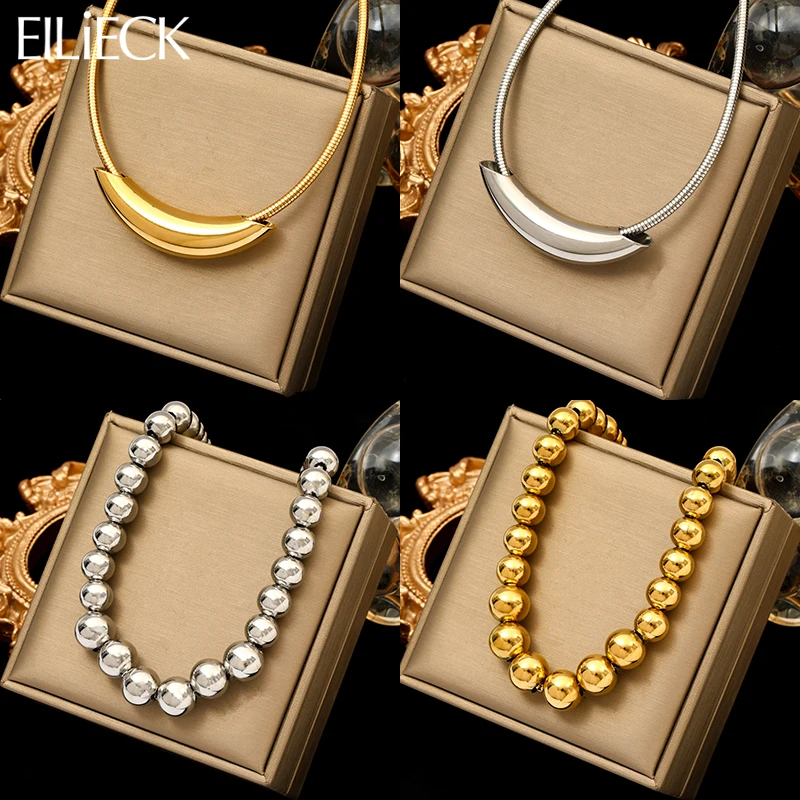 EILIECK 316L Stainless Steel Solid Bead Balls Choker Necklace For Women Fashion Exaggerated Beaded Chain Waterproof Jewelry Gift-animated-img