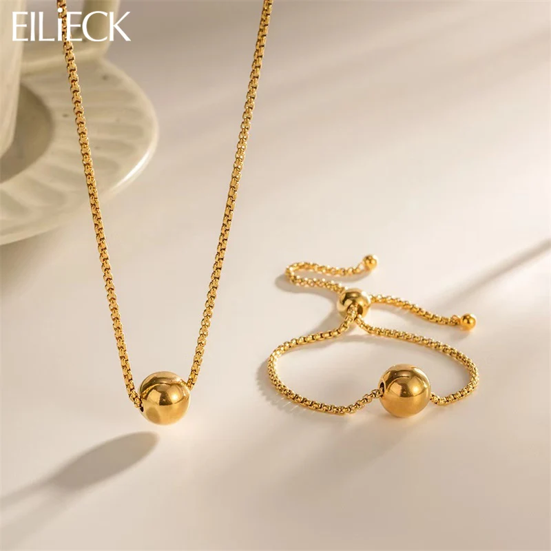 EILIECK 316L Stainless Steel Bead Ball Necklace Bracelets Set For Women Trendy 18K Gold Plated Waterproof Jewelry Gift Collar-animated-img