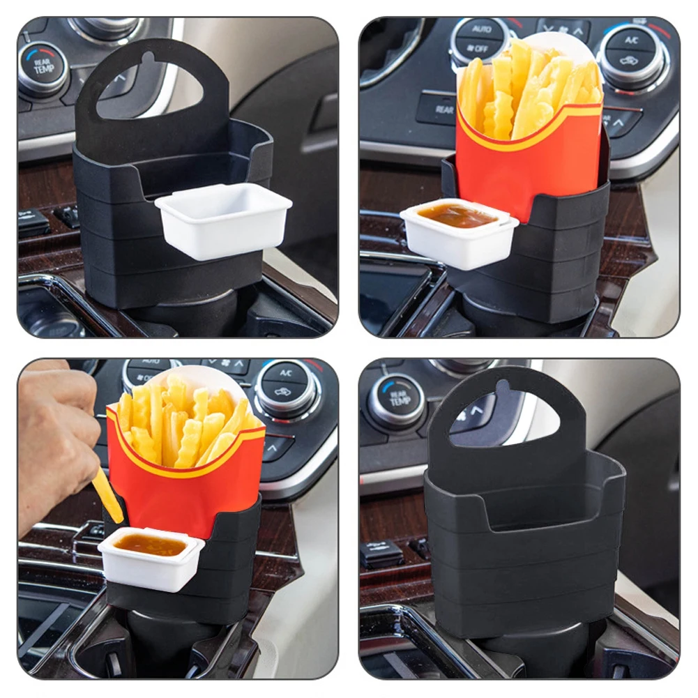 2pcs French Fry Holder for Car, Holds Fries, with Sauce Tray, Multi-Purpose Drink Beverage Fast Food Holders Plastic-animated-img