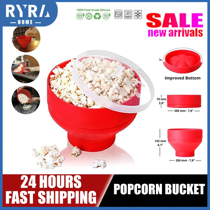 DIY Chips Fruit Dish Microwave Popcorn Bowl Bucket Foldable Red