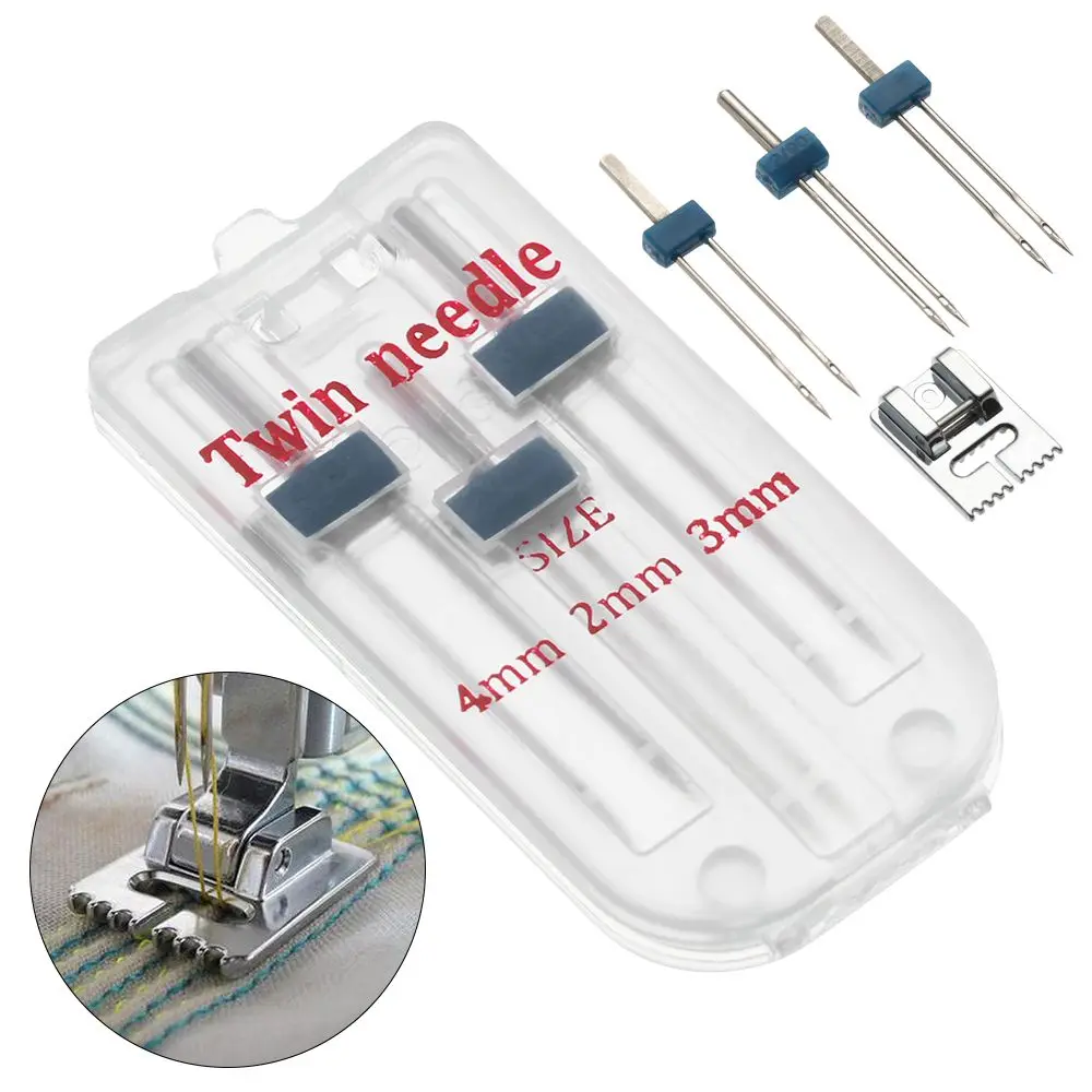 3 Sizes 2/90 3/90 4/90 Twin Needles 9 Grooves Wrinkled Presser Foot Double Stitch Sewing Machine Fittings Multifunctional Tools-animated-img