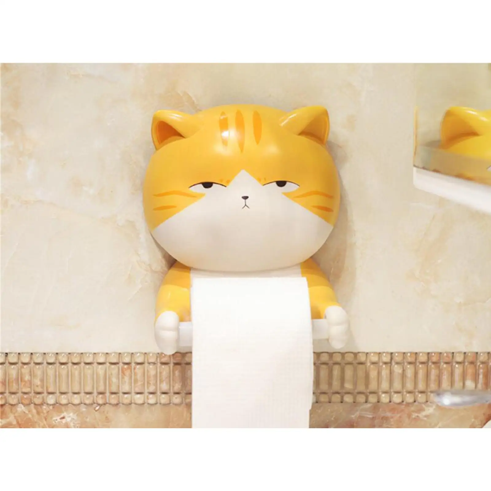 Cute Cat Toilet Paper Roll Holder Kitchen Wall Mounted Tissue Towel Stand-animated-img