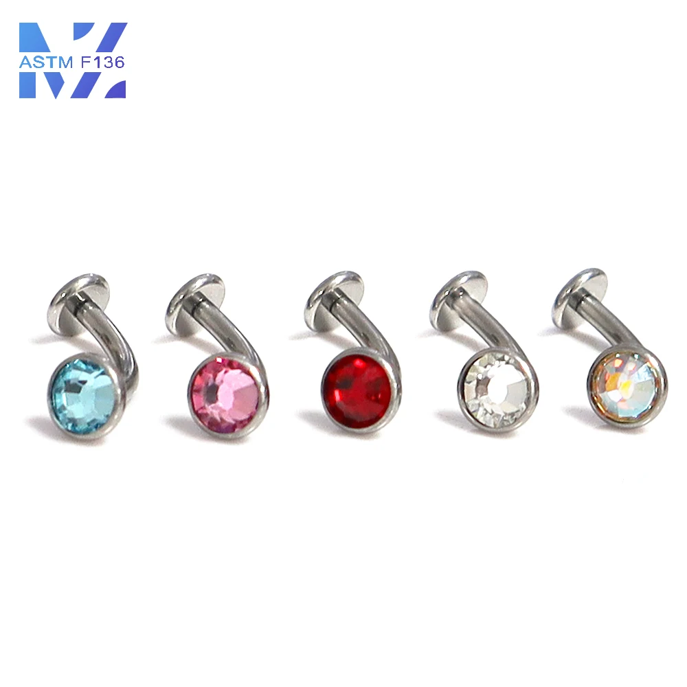 F136 Titanium 14 Grams Belly Button Nail Zirconia Flat Bar Belly Button Ring Shiny Eyebrow Nail Body Body Piercing Jewelry-animated-img
