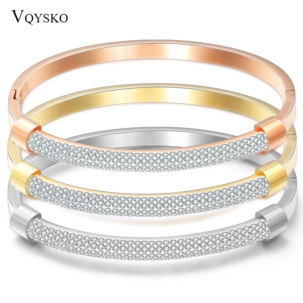 Fashion Gold Color Bracelet Bangles Femme Crystal Jewelry Stainless Steel Cuff Bangles For Women Charming Cz Bracelets Bangle-animated-img